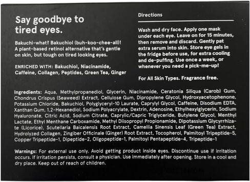 BRO MASK وسادات جل تحت العين: رقع العين المبردة للهالات السوداء والانتفاخ | مجموعة لصقات العين الهيدروجيلية المضادة للشيخوخة مع باكوشيول والشاي الأخضر وحمض الهيالورونيك والكافيين والنياسيناميد/فيتامين ب3-6 أزواج in Kuwait