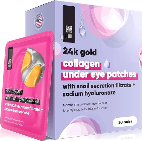 LE GUSHE Under Eye Patches - 24K Gold Under Eye Mask Anti-Aging Hyaluronic Acid Collagen Under Eye Pads Reducing Dark Circles & Wrinkles Treatment Gel Bags (20 pairs gold) in Saudi Arabia