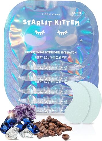 I Dew Care Hydrogel Eye Patch - Starlit Kitten | Reduce Dark Circles, Fine Line, Pufffy Eyes, Eye Bags with Caffein, Jewel Powder, Hyluronic Acid, Niacinamide, Hydrating and Brightening Under Eye Patches, Korean Skin Care, Eye Masks for Adults, 5 EA in Kuwait