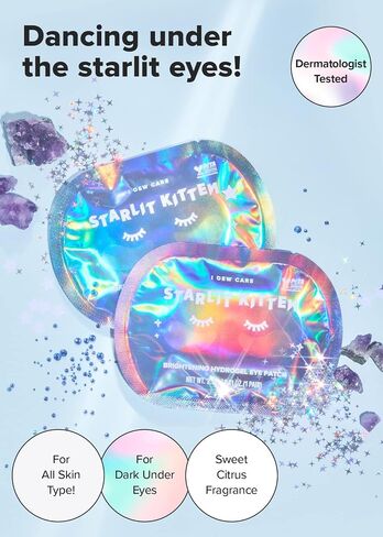 I Dew Care Hydrogel Eye Patch - Starlit Kitten | Reduce Dark Circles, Fine Line, Pufffy Eyes, Eye Bags with Caffein, Jewel Powder, Hyluronic Acid, Niacinamide, Hydrating and Brightening Under Eye Patches, Korean Skin Care, Eye Masks for Adults, 5 EA in Kuwait