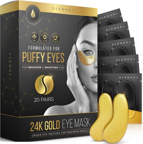 Dermora 24K Gold Eye Mask Puffy Eyes and Dark Circles Treatments Look Less Tired and Refresh Your Skin, 20 Pairs in Kuwait