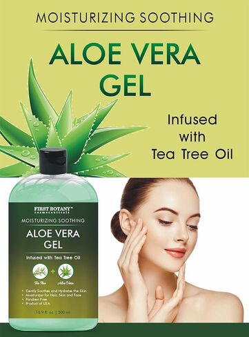 First Botany Aloe vera gel from 100 percent Pure Aloe Infused with Tea Tree Oil - Natural Raw Moisturizer for Hand Sanitizing Gel, Skin Care, Hair Care, Sunburn, Acne & Eczema -16.9 fl oz | 500 ml in Kuwait