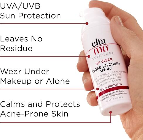 EltaMD UV Clear Face Sunscreen, SPF 46 Oil Free Sunscreen with Zinc Oxide, Protects and Calms Sensitive Skin and Acne-Prone Skin, Lightweight, Silky, Dermatologist Recommended, 1.7 oz Pump in Saudi Arabia