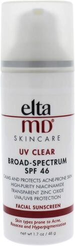 EltaMD UV Clear Face Sunscreen, SPF 46 Oil Free Sunscreen with Zinc Oxide, Protects and Calms Sensitive Skin and Acne-Prone Skin, Lightweight, Silky, Dermatologist Recommended, 1.7 oz Pump in Saudi Arabia