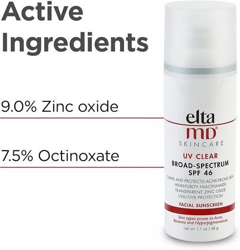 EltaMD UV Clear Face Sunscreen, SPF 46 Oil Free Sunscreen with Zinc Oxide, Protects and Calms Sensitive Skin and Acne-Prone Skin, Lightweight, Silky, Dermatologist Recommended, 1.7 oz Pump in Saudi Arabia