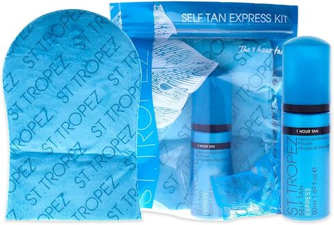 St. Tropez Self Tan Express Starter Kit,Mini Self-Tan Set for a Natural Glow,Travel-Sized Express Bronzing Mousse & Tanning Applicator Mitt,Vegan-Friendly Self Tanner,Even & Natural Self Tan,1 ct in Kuwait