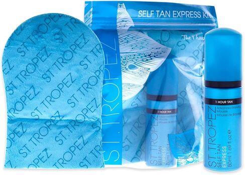 St. Tropez Self Tan Express Starter Kit,Mini Self-Tan Set for a Natural Glow,Travel-Sized Express Bronzing Mousse & Tanning Applicator Mitt,Vegan-Friendly Self Tanner,Even & Natural Self Tan,1 ct in Kuwait