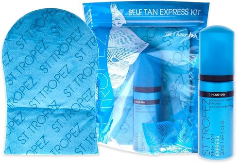 St. Tropez Self Tan Express Starter Kit,Mini Self-Tan Set for a Natural Glow,Travel-Sized Express Bronzing Mousse & Tanning Applicator Mitt,Vegan-Friendly Self Tanner,Even & Natural Self Tan,1 ct in Kuwait
