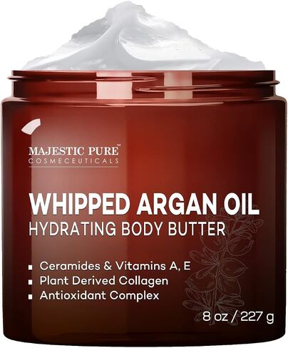 MAJESTIC PURE Whipped Argan Oil Body Butter for Women & Men - With Ceramides, Vitamin E & A & Vegan Collagen - Whipped Body Butter Argan Oil For Skin, Face, & Appearance of Wrinkles & Fine Lines - 8oz in Saudi Arabia