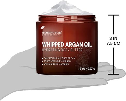 MAJESTIC PURE Whipped Argan Oil Body Butter for Women & Men - With Ceramides, Vitamin E & A & Vegan Collagen - Whipped Body Butter Argan Oil For Skin, Face, & Appearance of Wrinkles & Fine Lines - 8oz in Saudi Arabia