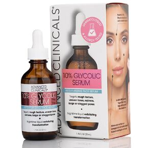 Advanced Clinicals 10% Glycolic Acid Serum For Face | Exfoliating AHA + Lactic Acid + Salicylic Acid Serum | Facial Chemical Peel Skin Care Treatment For Acne, Large Pores, & Dark Spots. 1.75 FL Oz
