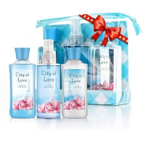 Bath & Body Care Travel Set - Home Spa Set with Body Lotion, Shower Gel and Fragrance Mist, Valentines Day Gifts for Her and Him(City of Love)