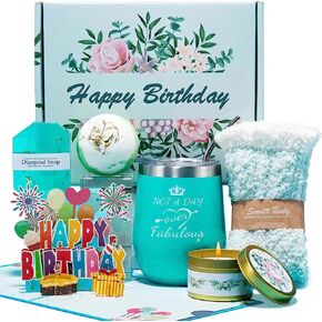 Happy Birthday Gifts for Women,Bath Relaxing Spa Candle Gift Basket for Her, Mom, Sister, Female Friends, Daughter,Unique Wine Gift Set Idea for Women Who Have Everything