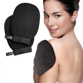 Deep Exfoliating Mitt for Body Scrub. 2 Pack Plant-Based Fiber Exfoliating Gloves - Great for Dead Skin Removal, Keratosis Pilaris, Strawberry Skin and Self Tanning