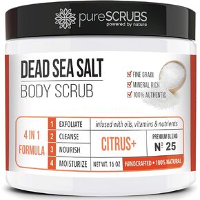 pureSCRUBS Premium Organic Body Scrub Set - Large 16oz CINNAMON BODY SCRUB - Dead Sea Salt Infused Organic Essential Oils & Nutrients INCLUDES Wooden Spoon, Loofah & Mini Organic Exfoliating Bar Soap