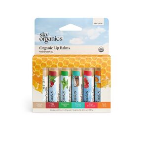 مرطب الشفاه العضوي من Sky Organics مع شمع العسل للشفاه، عضوي معتمد من وزارة الزراعة الأمريكية، أربع نكهات متنوعة لترطيب وتهدئة وتنعيم الشفاه، 4 قطع.
