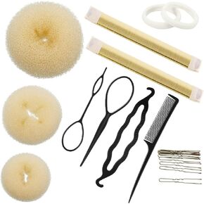 Hair Bun Shaper Set, Include 3 Pieces Hair Bun Donut, 2 Pieces Bun Marker, 4 Pieces Ponytail Hair Tool, 10 Pieces Bobby Pins and 2 Pieces Elastic Bands for Women Kids Hair Bun Maker Kit (Beige) in Saudi Arabia