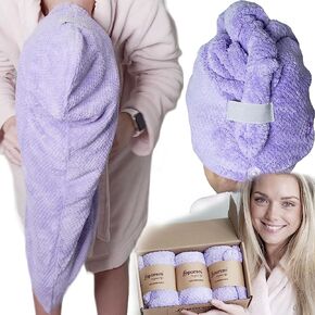 Leporem ضخمة (30 بوصة × 11 بوصة) 3 عبوات من المناشف المصنوعة من الألياف الدقيقة للشعر - منشفة شعر سريعة الجفاف وذات قدرة على الامتصاص للشعر المجعد والطويل والسميك، وأغطية للشعر للنساء والرجال والأطفال (الكوبية الأرجوانية الغنية) in Kuwait