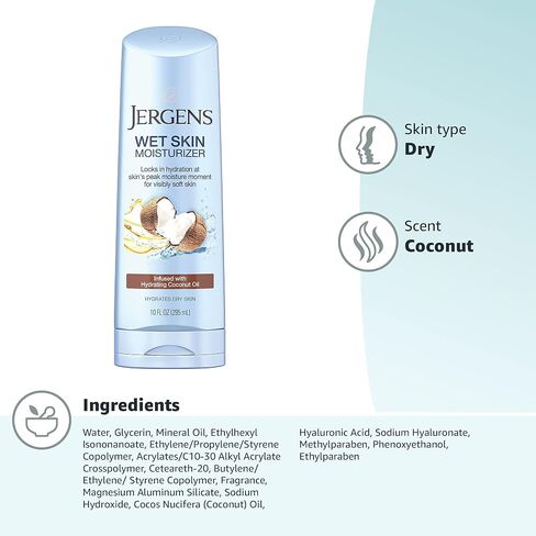 Jergens Wet Skin Body Lotion with Coconut Oil, In Shower Lotion for Dry Skin, Fast-Absorbing, Non-Sticky, Dermatologist Tested, 10 Ounce in Saudi Arabia