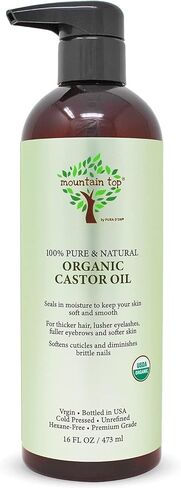 زيت الخروع مونتين توب (473 مل) عضوي نقي 100%، معصور على البارد، غير مكرر، ممتاز للرموش والحواجب والبشرة والشعر - يعزز كثافة الحواجب والرموش والبشرة والشعر in Kuwait