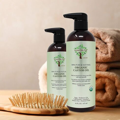 زيت الخروع مونتين توب (473 مل) عضوي نقي 100%، معصور على البارد، غير مكرر، ممتاز للرموش والحواجب والبشرة والشعر - يعزز كثافة الحواجب والرموش والبشرة والشعر in Kuwait