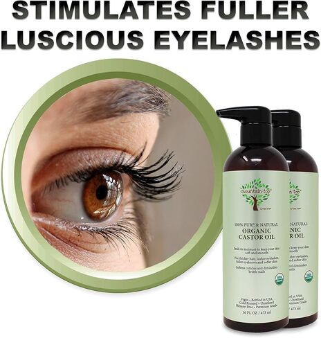 زيت الخروع مونتين توب (473 مل) عضوي نقي 100%، معصور على البارد، غير مكرر، ممتاز للرموش والحواجب والبشرة والشعر - يعزز كثافة الحواجب والرموش والبشرة والشعر in Kuwait