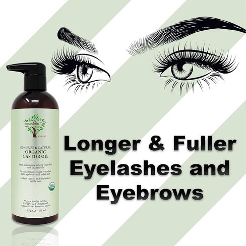 زيت الخروع مونتين توب (473 مل) عضوي نقي 100%، معصور على البارد، غير مكرر، ممتاز للرموش والحواجب والبشرة والشعر - يعزز كثافة الحواجب والرموش والبشرة والشعر in Kuwait