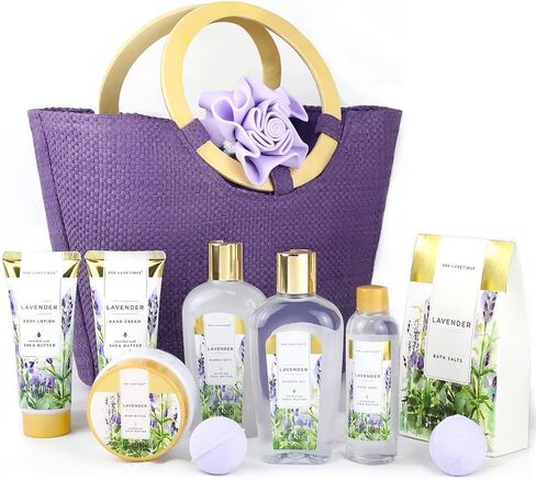 Spa Luxetique Gift Baskets for Women, Spa Gifts for Women - 10pcs Lavender Bath Gifts with Bath Bomb, Body Lotion, Bubble Bath, Relaxing Spa Baskets for Women Gifft, Birthday Gifts for Women Mom in Saudi Arabia