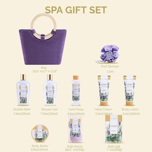 Spa Luxetique Gift Baskets for Women, Spa Gifts for Women - 10pcs Lavender Bath Gifts with Bath Bomb, Body Lotion, Bubble Bath, Relaxing Spa Baskets for Women Gifft, Birthday Gifts for Women Mom in Saudi Arabia