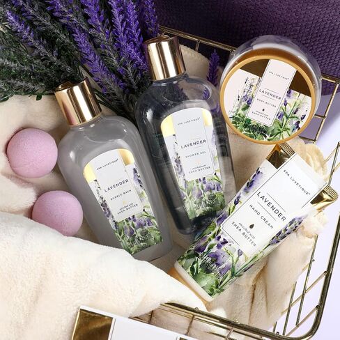 Spa Luxetique Gift Baskets for Women, Spa Gifts for Women - 10pcs Lavender Bath Gifts with Bath Bomb, Body Lotion, Bubble Bath, Relaxing Spa Baskets for Women Gifft, Birthday Gifts for Women Mom in Saudi Arabia