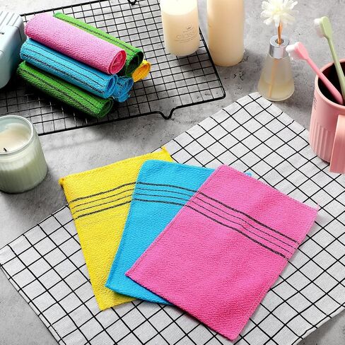 Tatuo 12 Pieces Korean Exfoliating Mitt Exfoliating Cloth Towel Korean Style Body Scrub Korean Style Scrubbing Cloth Bath Body Exfoliating Scrub Towel(Black, Large) in Saudi Arabia