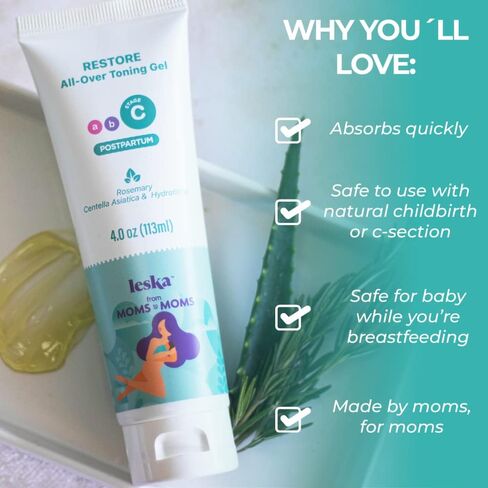 Leska Maternity Post-Pregnancy Gel | STAGE C: RESTORE All-Over Toning Gel (Postpartum) | Part of a Complete 3 Part Pregnancy Skin Care System | New Mom Gifts (4oz) in Saudi Arabia