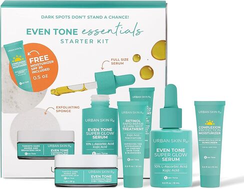 مجموعة أدوات أوربان سكين آر إكس إيفين تون إيسنشيالز للمبتدئين | يتضمن النظام اليومي 4 أفضل المنتجات المصممة لتنظيف البشرة وتوحيد لونها وحمايتها للحصول على بشرة أكثر إشراقًا وأكثر تناسقًا. in Kuwait