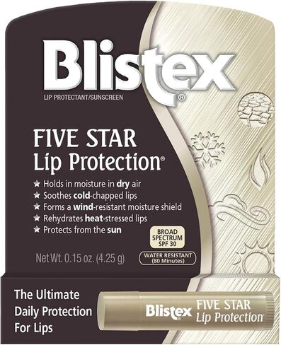 Blistex Five Star Lip Protection Lip Balm, 0.15 Ounce – Wind & Water-Resistant Lip Care, Broad Spectrum SPF 30 Sun Protection, Soothes Cold Chapped Lips, Hydrating Lip Treatment, Holds in Moisture in Saudi Arabia