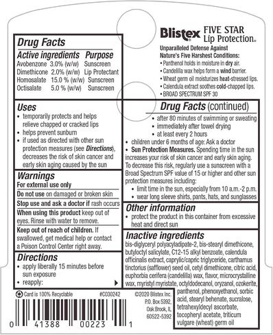 Blistex Five Star Lip Protection Lip Balm, 0.15 Ounce – Wind & Water-Resistant Lip Care, Broad Spectrum SPF 30 Sun Protection, Soothes Cold Chapped Lips, Hydrating Lip Treatment, Holds in Moisture in Saudi Arabia
