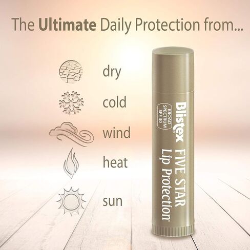 Blistex Five Star Lip Protection Lip Balm, 0.15 Ounce – Wind & Water-Resistant Lip Care, Broad Spectrum SPF 30 Sun Protection, Soothes Cold Chapped Lips, Hydrating Lip Treatment, Holds in Moisture in Saudi Arabia