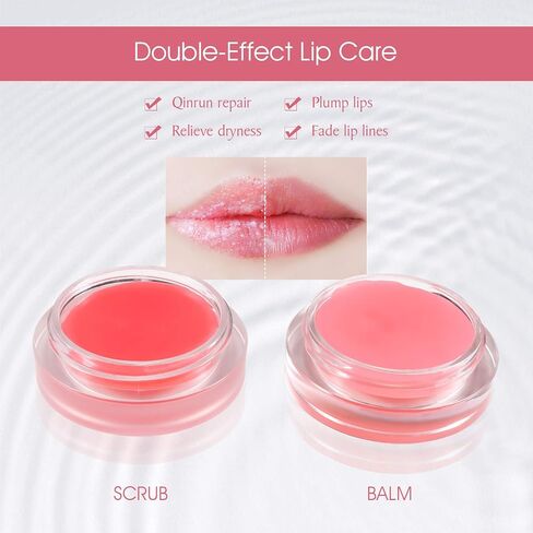 قناع نوم الشفاه، مع مقشر الشفاه ومرطبها، قناع الشفاه مزدوج التأثير طوال الليل للجفاف، علاج أقنعة الشفاه، الشفاه المتشققة، تقشير الشفاه التمهيدي، بلسم إصلاح الشفاه - الفراولة 1 in Kuwait