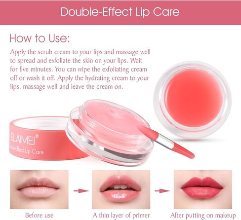 قناع نوم الشفاه، مع مقشر الشفاه ومرطبها، قناع الشفاه مزدوج التأثير طوال الليل للجفاف، علاج أقنعة الشفاه، الشفاه المتشققة، تقشير الشفاه التمهيدي، بلسم إصلاح الشفاه - الفراولة 1 in Kuwait