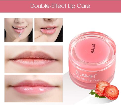 قناع نوم الشفاه، مع مقشر الشفاه ومرطبها، قناع الشفاه مزدوج التأثير طوال الليل للجفاف، علاج أقنعة الشفاه، الشفاه المتشققة، تقشير الشفاه التمهيدي، بلسم إصلاح الشفاه - الفراولة 1 in Kuwait