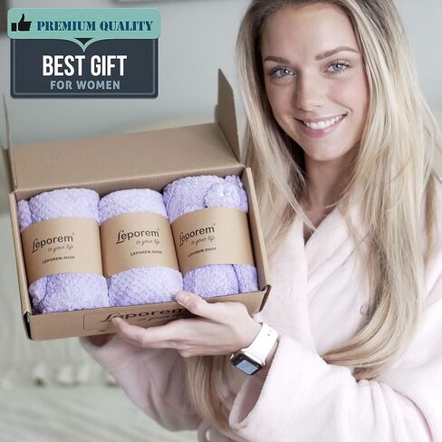 Leporem ضخمة (30 بوصة × 11 بوصة) 3 عبوات من المناشف المصنوعة من الألياف الدقيقة للشعر - منشفة شعر سريعة الجفاف وذات قدرة على الامتصاص للشعر المجعد والطويل والسميك، وأغطية للشعر للنساء والرجال والأطفال (الكوبية الأرجوانية الغنية) in Kuwait