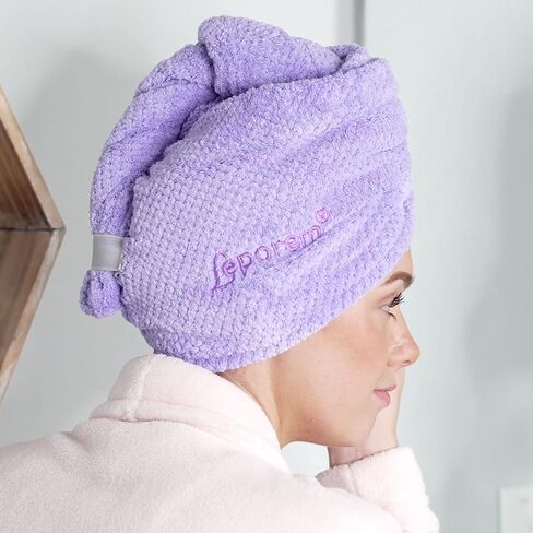 Leporem ضخمة (30 بوصة × 11 بوصة) 3 عبوات من المناشف المصنوعة من الألياف الدقيقة للشعر - منشفة شعر سريعة الجفاف وذات قدرة على الامتصاص للشعر المجعد والطويل والسميك، وأغطية للشعر للنساء والرجال والأطفال (الكوبية الأرجوانية الغنية) in Kuwait