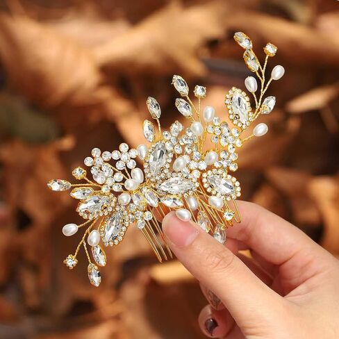 Casdre Crystal Bride Wedding Hair Comb Pearl Bridal Hair Piece Hair Accessories for Women and Girls (A Silver) in Kuwait