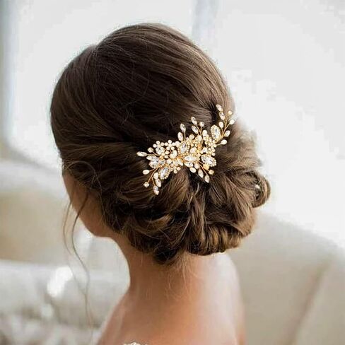 Casdre Crystal Bride Wedding Hair Comb Pearl Bridal Hair Piece Hair Accessories for Women and Girls (A Silver) in Kuwait