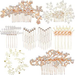 64 Pieces Wedding Hair Comb Set, Include 20 Flower Rhinestone Hair Sticks, 20 Pearl Hair Pins, 3 Crystal Pearl Combs, Pearl Wedding Hair Vine, 20 U Shaped Pearl Hair Clip (Classic Style) in Saudi Arabia