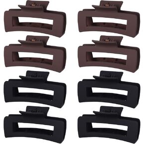8 Pcs Large Hair Claw Clips 4.1" Non-slip Big Square Matte Hair Claw Clips Black Grey Clips for Women, Strong Hold Clips for Thick Thin Hair
