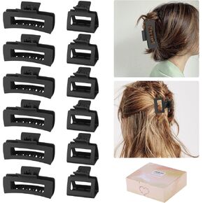 12 Pcs Rectangle Hair Clips, Hair Accessories for Women and Girls, Including 6 Pcs 4 Inch Large Claw Clips for Thick Hair and 6 Pcs 2 inch Small Hair Claw Clips for Thin Hair (A-Multi-colored)