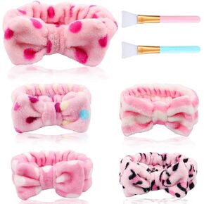 AOPRIE 6Pieces Spa Headbands for Women Washing Face Spa Headbands Bow Hair Band Women Facial Makeup Head Band Soft Coral Fleece Head Wraps For Shower Washing Face Mask