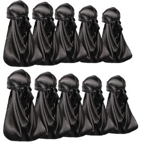 ForceWave 10 Pieces Silky Durags Long Tail for Women Men Satin Durag 360 Wave，Dorag, 10 Pieces
