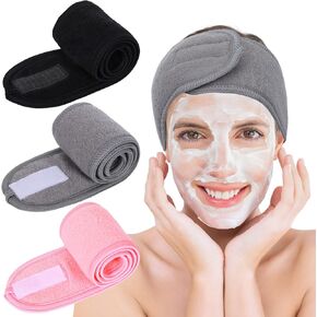 عصابة رأس للوجه من Whaline Spa، عصابة رأس من قماش تيري، منشفة قابلة للتعديل لغسل الوجه والاستحمام، 3 قطع (أبيض، أسود، رمادي) in Kuwait