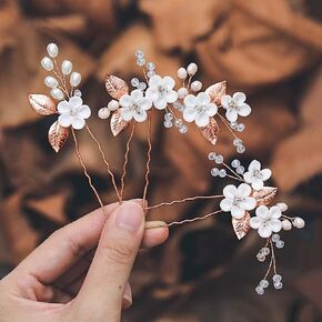 دبابيس شعر الزفاف من Casdre Flower لؤلؤة العروس إكسسوارات شعر الزفاف حجر الراين للنساء والفتيات (عبوة من 3) (فضي)
